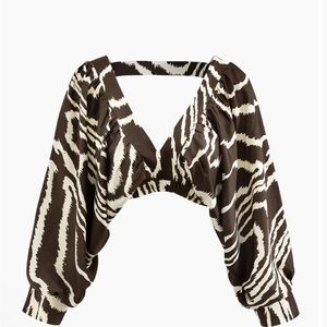 Printed V-neck Back Cut Out Crop Blouse
